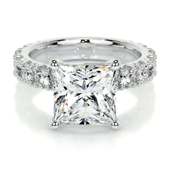 First Jewel Princess Cut Excellent 2.1 Ct Diamond Ring For Women's - Silver 14K White Gold Over Ring - Solitaire with Accent Diamond Ring for Women's - Eternity Band Diamond Ring for Women's