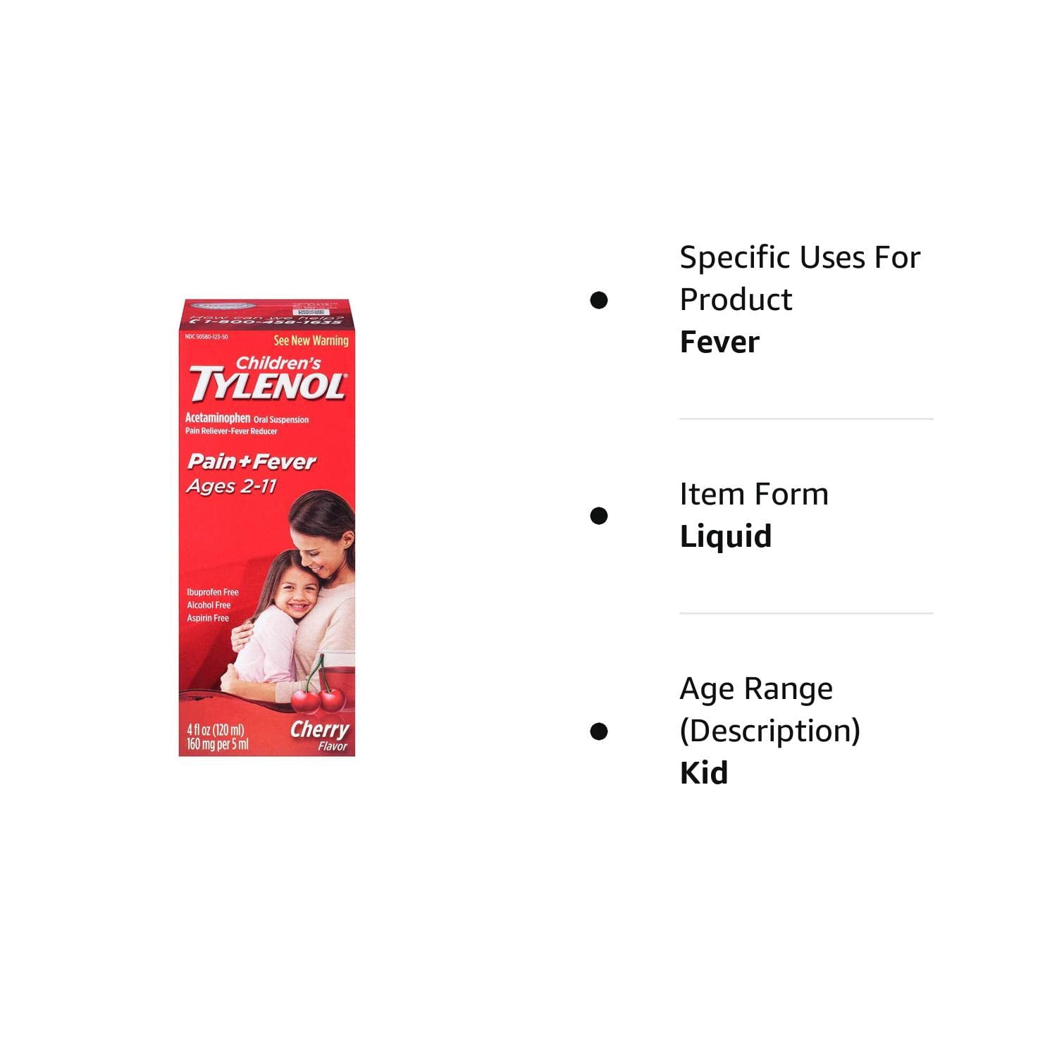 Tylenol Children's Pain Reliever/fever Reducer Oral Suspension Liquid, Cherry Flavor 4 Oz (Pack of 2)