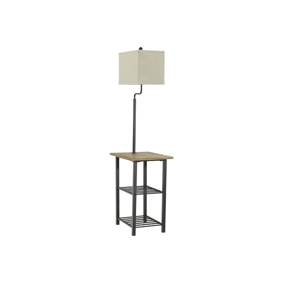 Ashley Furniture Shianne Lampe sur Pied à Plateau en Métal et Bois avec Abat-Jour en Tissu, Noir