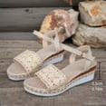 thumbnail image 5 of Espadrilles for Women Open Toe Platform Wedge Sandals Knit Band Ankle Strap Summer Dress Shoes Slingback Heels Beige Size 6, 5 of 9