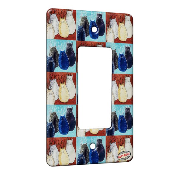 KuzmarK™ 1 Gang Rocker Wall Plate - Four Reindeer Tabby Chunky Kitties Christmas Cat Pattern Art by Denise Every