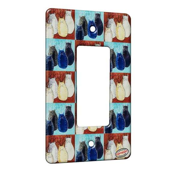 KuzmarK™ 1 Gang Rocker Wall Plate - Four Reindeer Tabby Chunky Kitties Christmas Cat Pattern Art by Denise Every