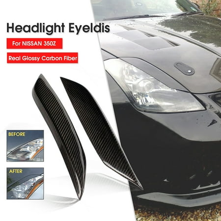 Nissan 240sx Carbon Fiber Hood 1 Pair Black Real Carbon Fiber Headlight Eye Lid Eyelids Trim Cover For Nissan 03-08 350Z Z33 ()