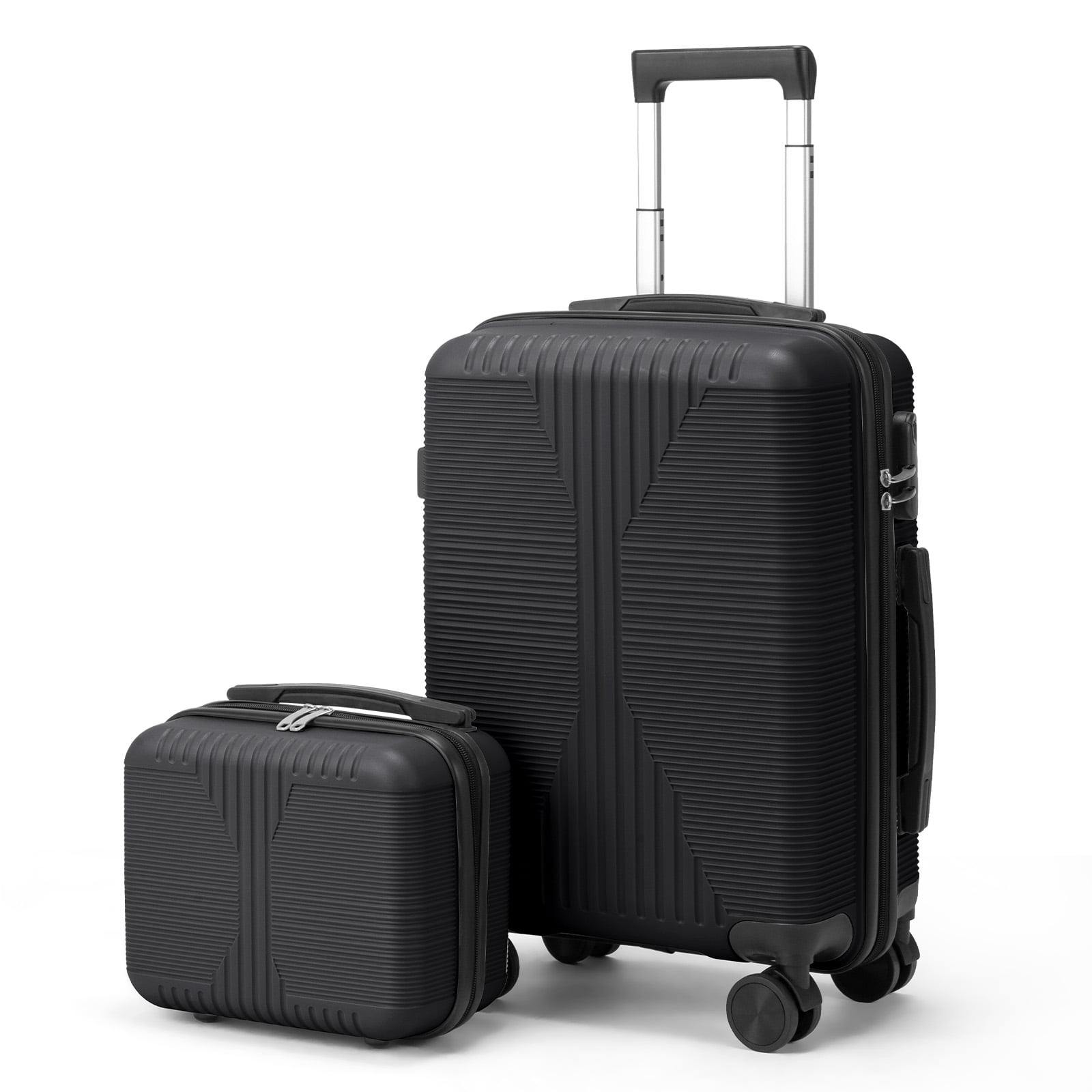 IVV 2-Piece Carry-On Luggage Set, Airline Approved Lightweight PP Suitcase with Spinner Wheels and Telescopic Handle, Hardside Trolley Case, Black (12"/20")