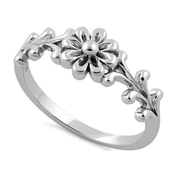 925 Sterling Silver Oxidized Platinum Plated Flower Oxidized Valentines Day Gifts Ring