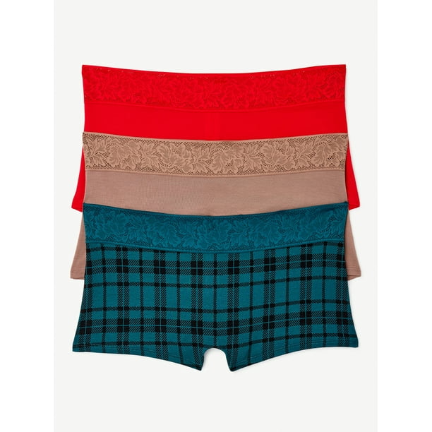Joyspun Women's Modal and Lace Boyshort Panties, 3Pack, Sizes S to 3XL