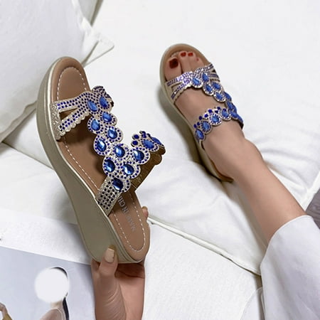 

Cathalem Memory Foam Womens Slippers Rhinestone And Wedge Summer Thick Soled Spring Sandals Women Heel Sandals Slippers Women s Shoes Blue 8.5