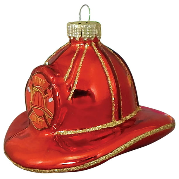 Christmas By Krebs Firefighter Hat Holiday Ornament Glass