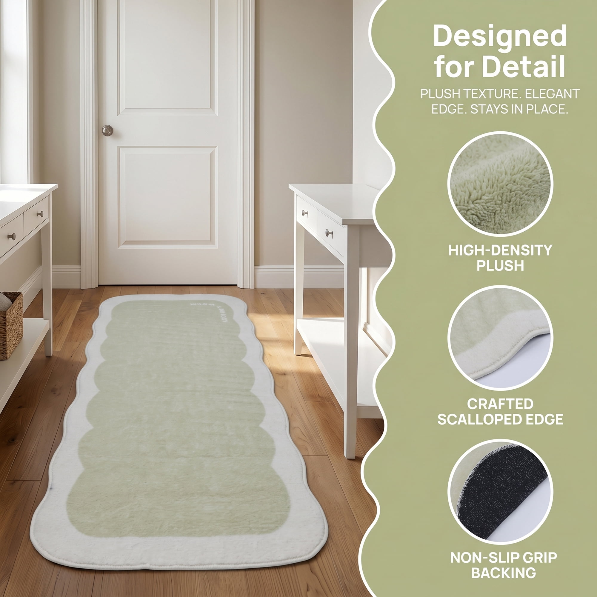 Unique Bargains Boho Kitchen Runner Rug Non Slip Machine Washable Light Green 47" x 16"