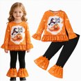 thumbnail image 2 of HCNTES Baby Girl Winter Clothes Girls Halloween Outfits With Pumpkin Print Hallomas Clothing Set Long Sleeve Blouse With Lace Trim Flare-Leg Pants Athletic Clothes For Kids Matching Sets, 2 of 9