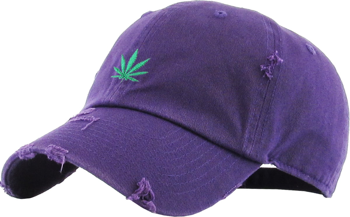 Marijuana Leaf Vintage Distressed Dad Hat Purple Adjustable