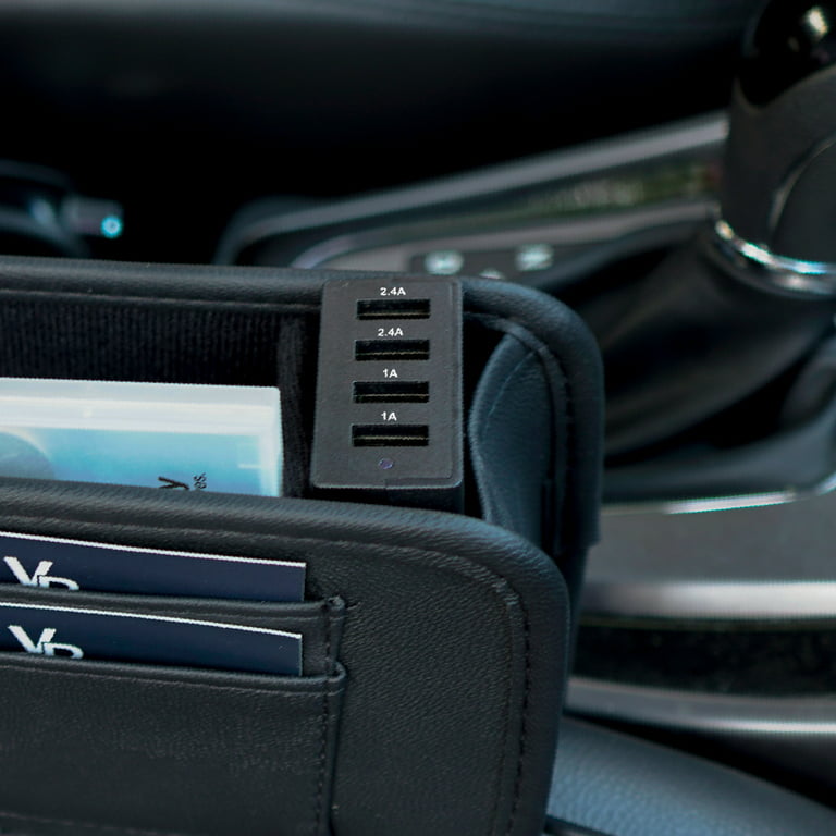 Auto Drive Universal Black Seat Gap Organizer 11x 9.64 x 10.82 with 4  USB Ports 