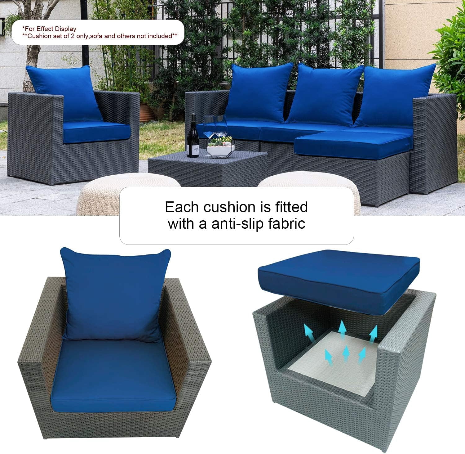 ARTPLAN Outdoor Deep Seating Cushions with Backrest Set, All-Weather Waterproof Patio Sofa Cushions for Sectionals, High-Resilience Foam Garden Furniture Cushion Cover,Classic Blue