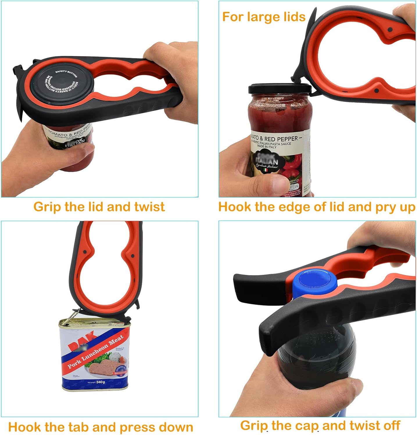 3 Pcs Multi-Function Jar Opener Set, 5 in 1 Can Bottle Opener for Weak Hands Elderly Arthritis, Kitchen Tool with Non-Slip Rubber Jar Gripper Pad