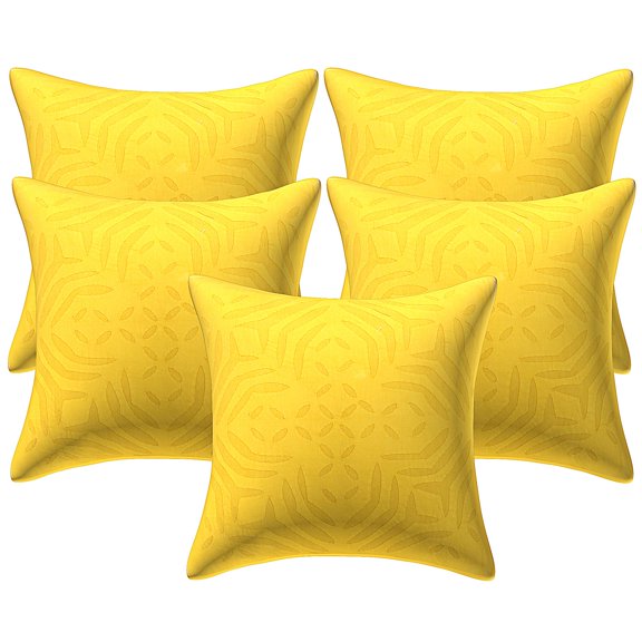 Stylo Culture Ethnic Couch Throw Pillow Covers 16 x 16 Cutwork Lemon Yellow Traditional 40 x 40 cm Bedroom Cotton Applique Square Cushion Covers | Set Of 5