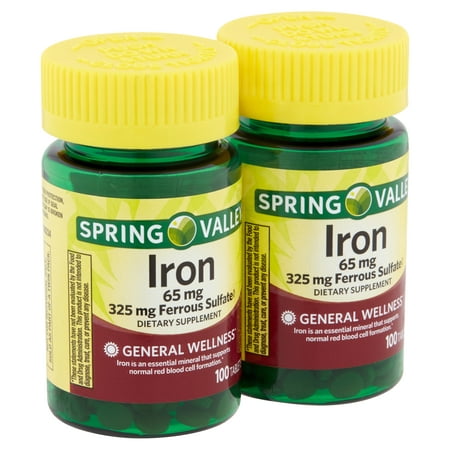 Spring Valley Iron Tablets Twin Pack, 65 mg, 200 count, 2