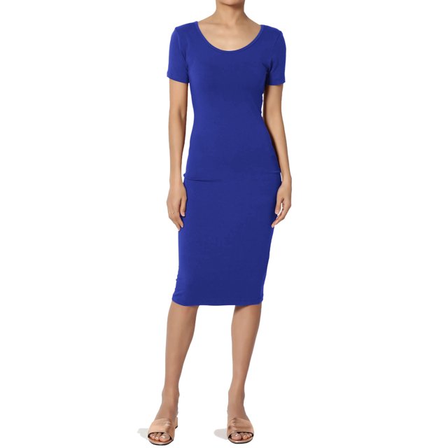 TheMogan Robe Midi Moulante en Jersey de Coton Extensible à Manches Courtes pour Femmes