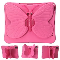 Kids Case for iPad Air 13-inch (M3) 2025, (M2) 2024 / iPad Pro 13 Inch M4 / iPad Pro 12.9 (2018/2020/2021/2022), Cute Butterfly Rotating Stand Lightweight Kids Friendly Shockproof Case, Rose