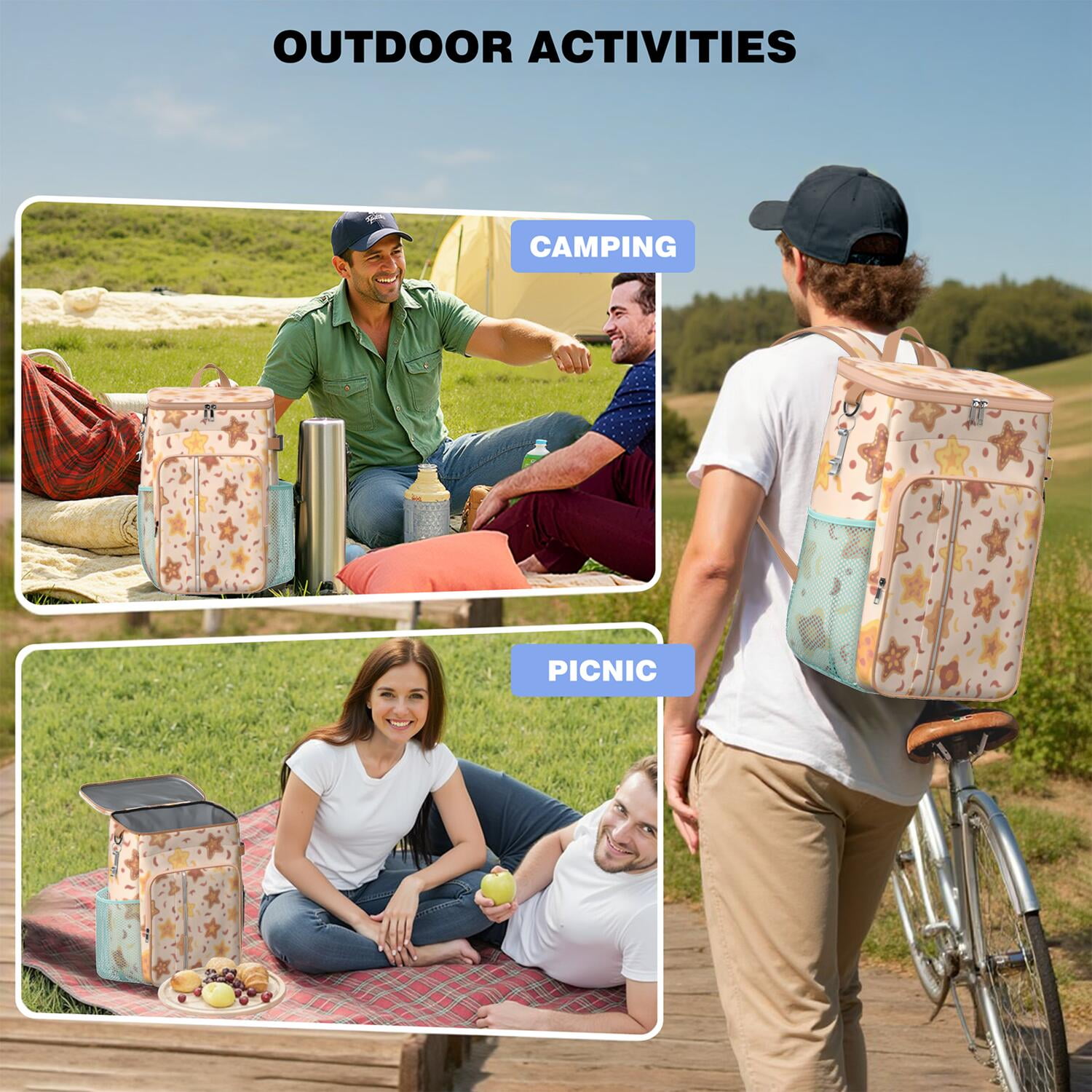 Starfish Cooler Backpack Insulated Waterproof Leak Proof Backpack Cooler Lightweight Lunch Picnic Camping Backpack Cooler for Office Workers Outdoor Enthusiasts