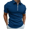 thumbnail image 2 of WREESH Men's Summer Zippered Short Sleeve Top a Stylish Solid Color Top with Color Blocking and Zipper Detail Blue, 2 of 6