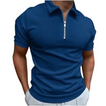Mens Casual Polo Shirt Short Sleeve Classic Fit Knit T Shirt Golf Shirts with Zipper