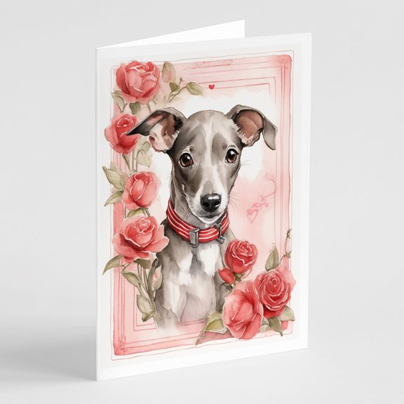 Italian Greyhound Valentine Roses Greeting Cards Pack of 8 7 in x 5 in