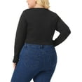 thumbnail image 4 of Unique Bargains Women Plus?Size Long Sleeve Round Neck Cut Out Front Fitted T-Shirts 1X Black, 4 of 6