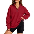 thumbnail image 6 of Tnhcen Women's Quarter Zip Pullover Sweatshirt Long Sleeve Mock Neck Solid Color Loose Fit Kangaroo Pocket Casual Fall Winter Soft Fleece Top Plus Size S-3XL, 6 of 9