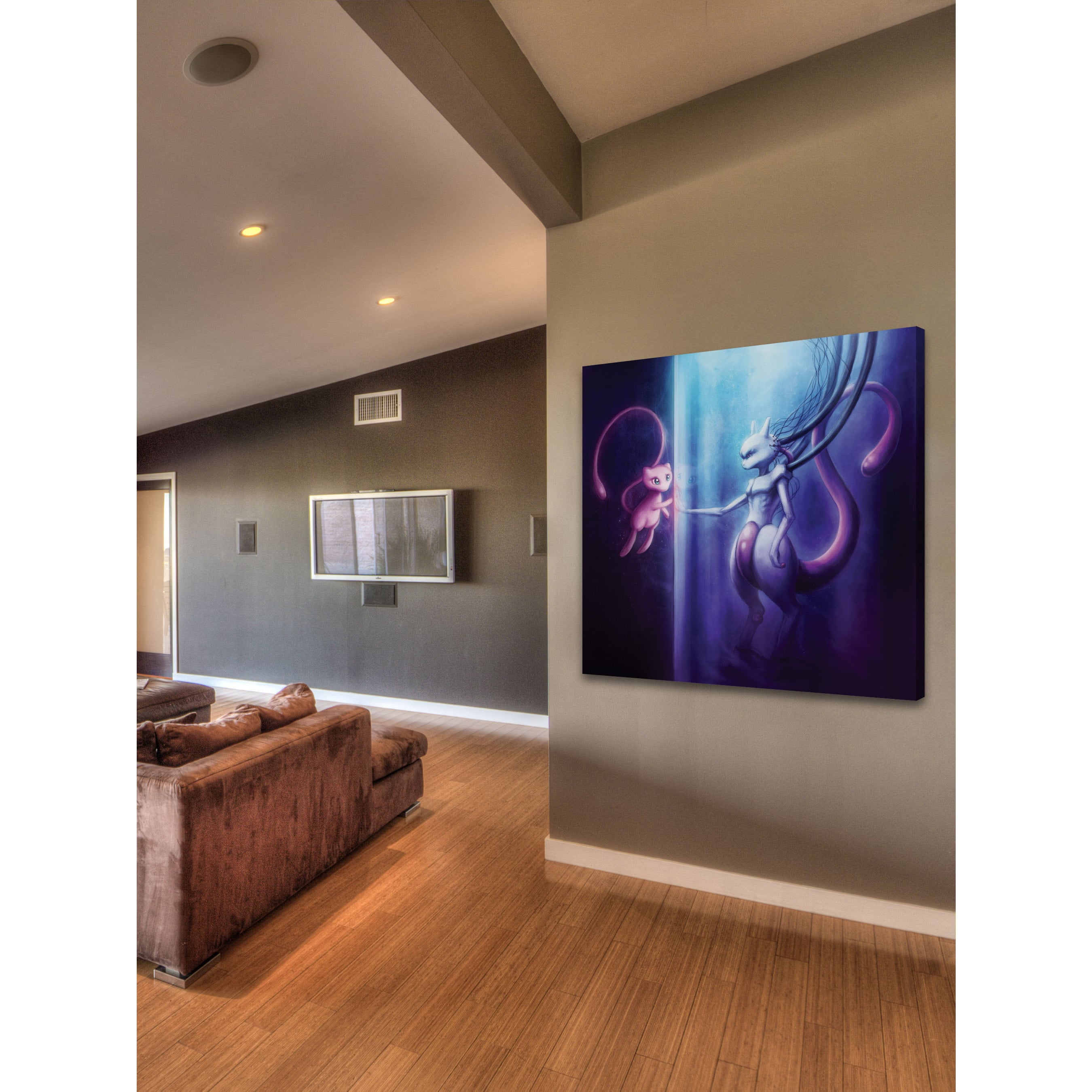 MARMONT HILL  - Mewtu and Mew Painting Print on Canvas - Multi-Color 48 x 48