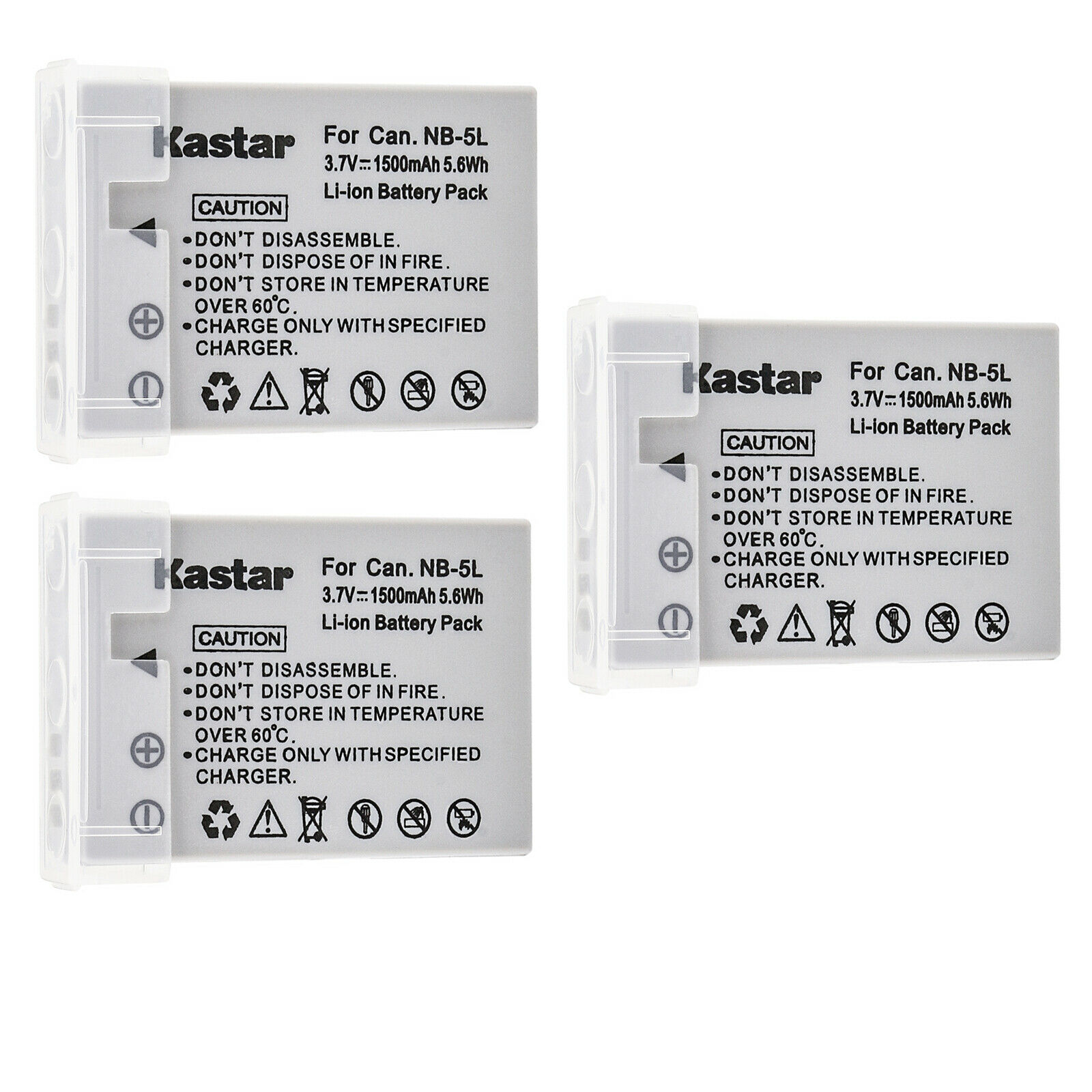 Kastar 3-Pack NB-5L Battery Replacement for Canon NB-5L NB5L, NB-5LH NB5LH, 1135B001 Battery, canon CB-2LX CB-2LXE Charger, Canon Digital IXUS 860 IS Camera - image 1 of 3