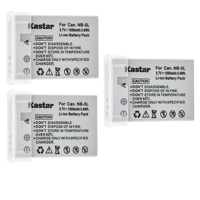 Kastar 3-Pack NB-5L Battery Replacement for Canon NB-5L NB5L, NB-5LH NB5LH, 1135B001 Battery, canon CB-2LX CB-2LXE Charger, Canon Digital IXUS 860 IS Camera