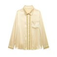 thumbnail image 4 of HH TRAF 2024 Blusa informal elegante con solapa lisa y textura de cuentas para mujer, blusa holgada de manga larga con un solo pecho para mujer, 4 of 5