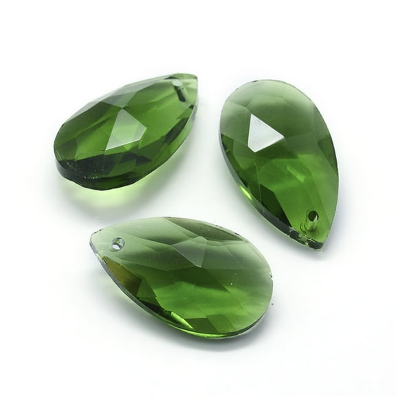 100pc Faceted Glass Pendants Teardrop Light Green 22x13x8.5mm Hole: 1mm