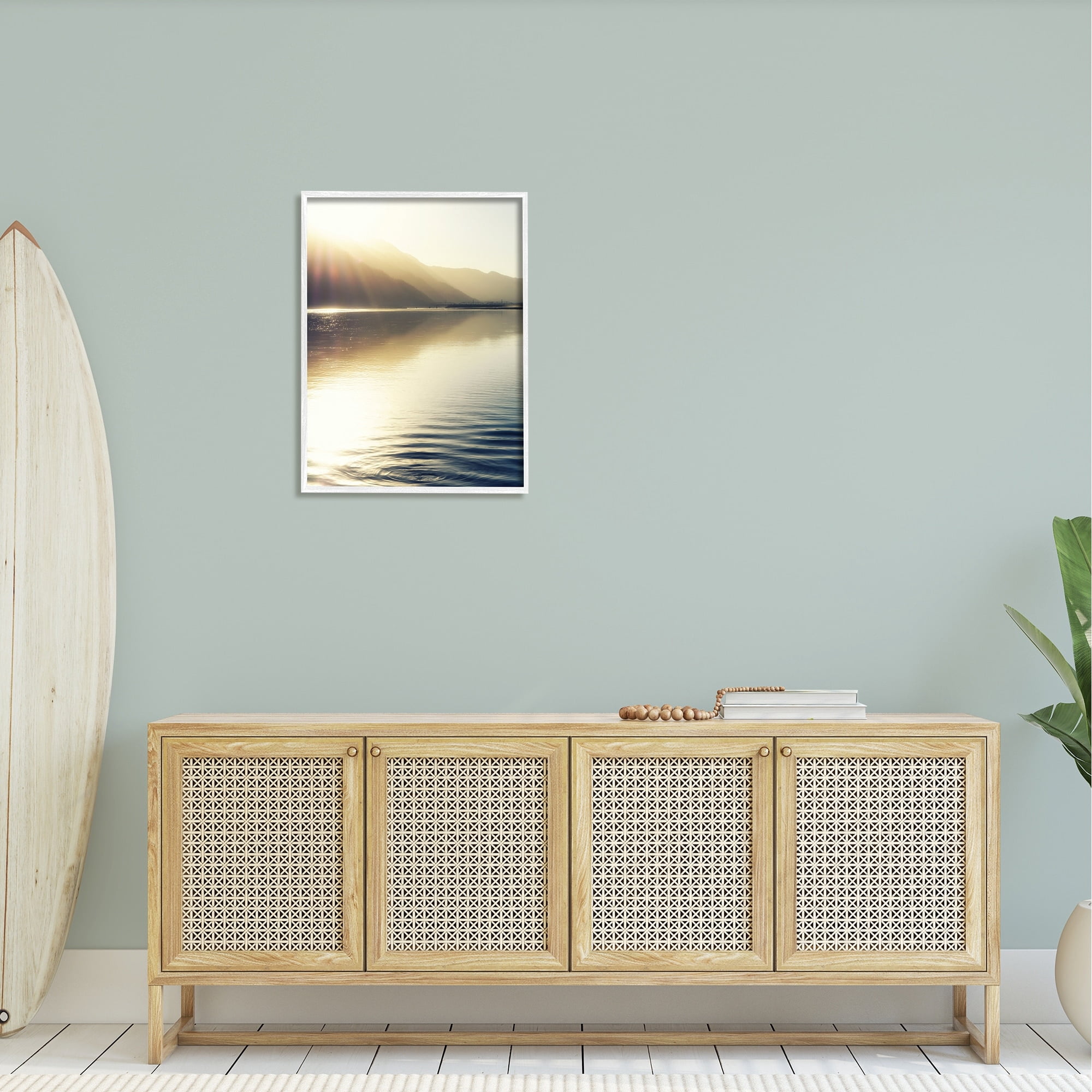Stupell Industries Quiet Mountain Lake Water Ripples Sunrise Rays Photograph White Framed Art Print Wall Art, Design by Savanah Plank