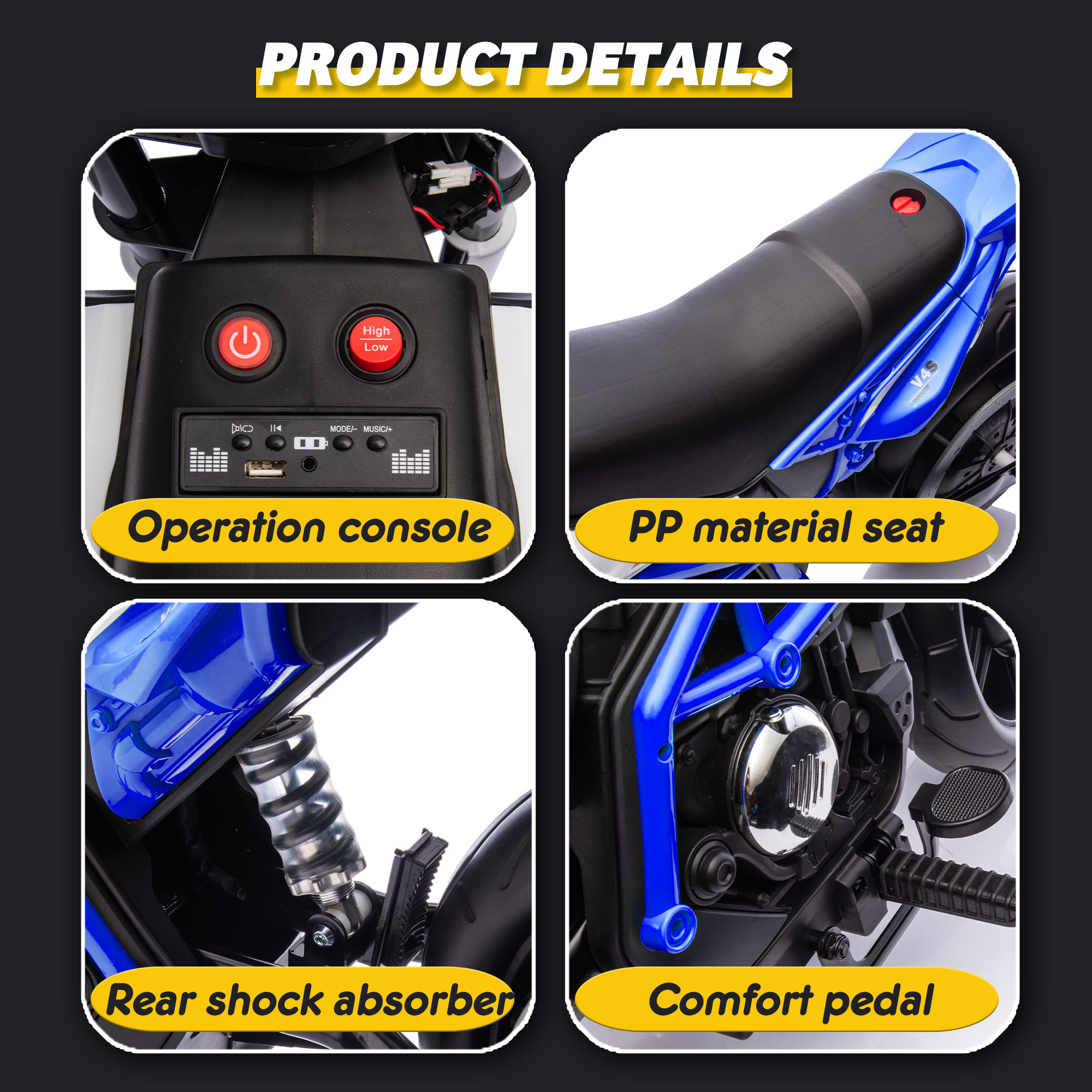 Xuanlur 24V 9AH Electric Motorbike, 9 mph & 110lb Max, 200W Ride on Motorcycle for Big Kids w/EVA Tires, LED Lights & Power Display, 2 Speed, Bluetooth, Music, Electric Motorcycle for Ages 6+, Blue