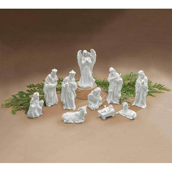 burton+BURTON Porcelain Miniature Nativity Figurine 10 Piece, White