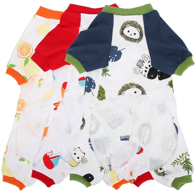 Bienvenido 3 piezas de algodón de dibujos animados lindos pijamas para mascotas hogar suave piel amigable ropa para perros monos (S)