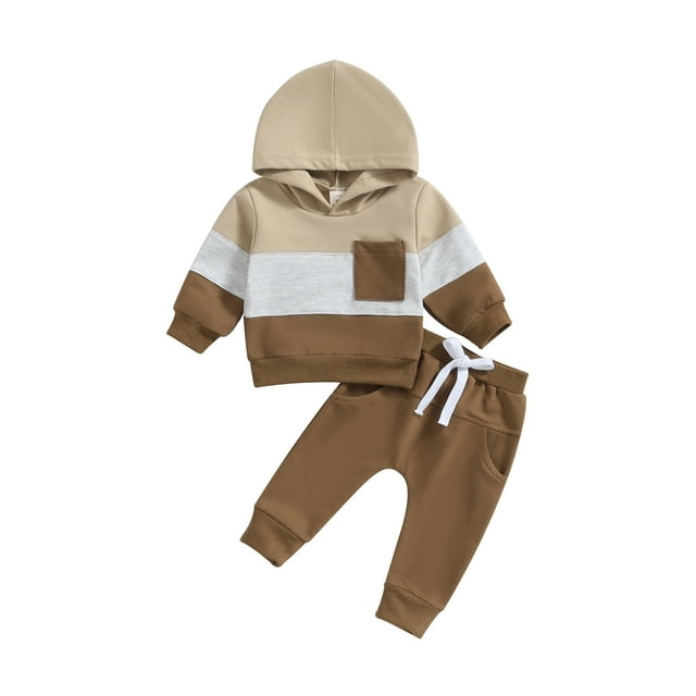 xiaxaixu Toddler Boy Fall Clothes Contrast Color Long Sleeve Hoodies Solid Color Pants 2Pcs Fall Outfit