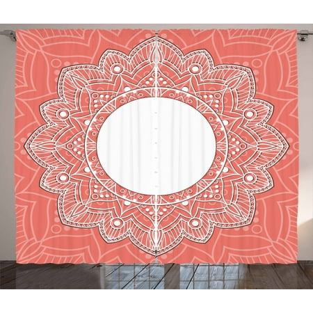 Peach Curtains 2 Panels Set Lace Design With Lines And Circles