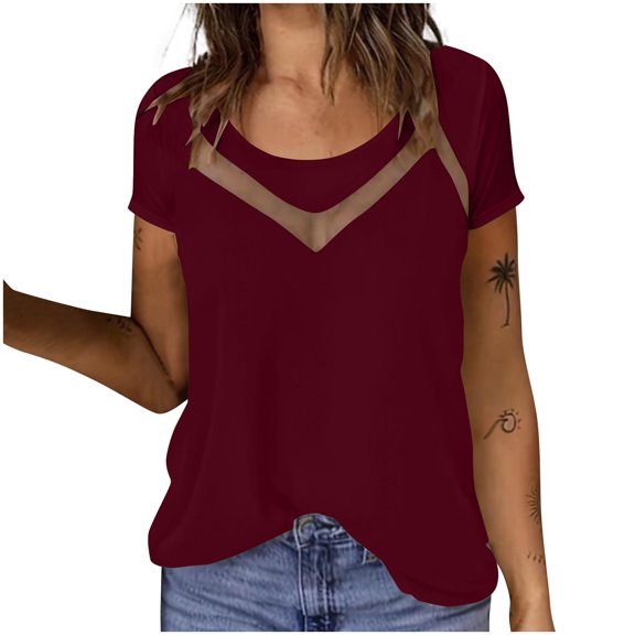 Dxzfnsa Womens Summer Tops Short Sleeve Lace Basic Casual O Neck T Shirts Trendy Fashion 2026 S-5XL