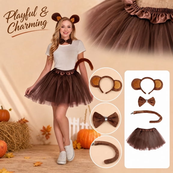 4 Pcs Headband Costume Set, Cosplay Skirt, Tutu Skirt Costume Halloween Headband Costume Set Cosplay Skirt Party Costume Set for Party Dress Up Carnival Halloween Celebration and Photos