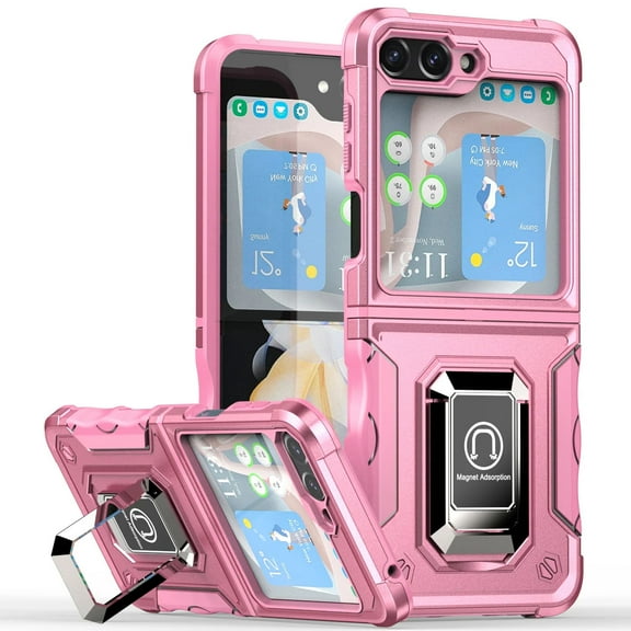 Military Grade Shockproof Hybrid Armor Case with Ring Grip for Samsung Galaxy Z Flip 6 - Pink