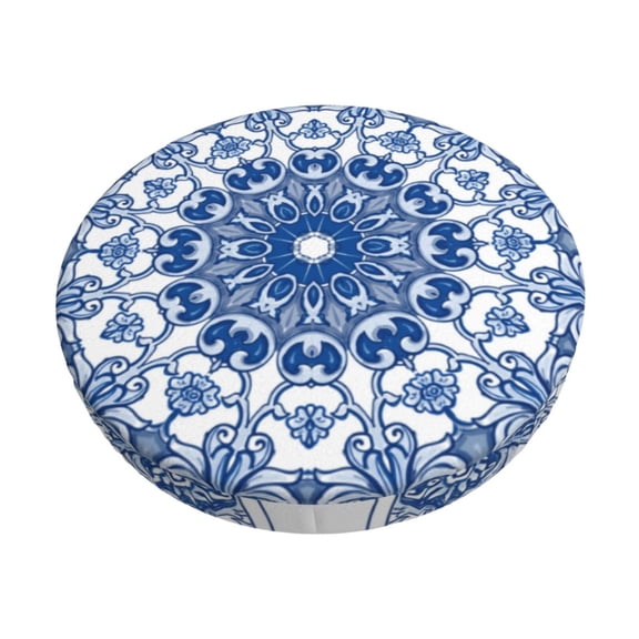 Logiee Blue Watercolor Print Stool Covers Round,Bar Stool Covers,Watedrproof Stool Slipcover with Elastic,Stool Cushion,Round Bar Stool Seat Covers for Bar Round Chair-12 inch