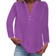 thumbnail image 2 of Purple Women Shirts, Women'S Fashion Casual V Neck Button Up Short Sleeved Blouse,Women Shirts M, 2 of 6