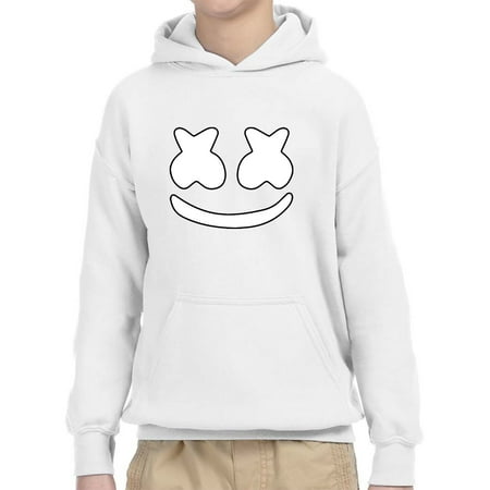 Face Kids Sweatshirt Trendy USA 1137 - Youth Hoodie Marshmello DJ Smiley Face Unisex Pullover Sweatshirt Large White ()