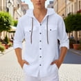 thumbnail image 2 of JAJAHO Mens Hooded T Shirt Long Sleeve Lightweight Linen Solid Color Pocket Beach Shirts Casual Drawstring Loose Fit Stylish Tops, 2 of 6