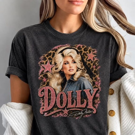 Dolly Retro Country Music Graphic T-Shirt, Vintage Western Leopard Star Unisex Tee
