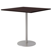 42" Square Pedestal Table - Espresso Top - Silver Base - Bistro Height