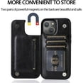 thumbnail image 5 of Design for iPhone 13 Mini Case with Tempered Glass Screen Protector Credit Card Holder Slot, Leather Wallet Phone Cases Stand Kickstand Protective Cover for iPhone13mini Men 5.4" Black, 5 of 12