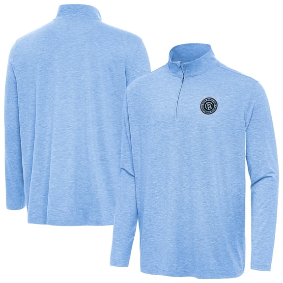 Men's-Antigua Heather Powder Blue New York City FC Hunk Quarter-Zip Pullover